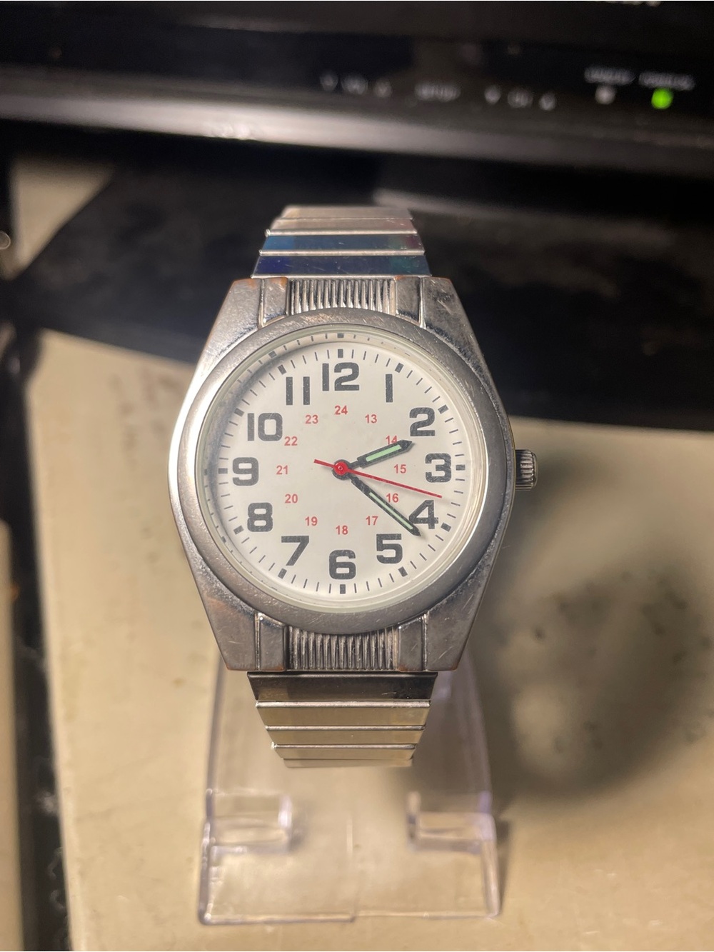 U.S. Army Silver Case Watch with White Dial and Red/Green Hands